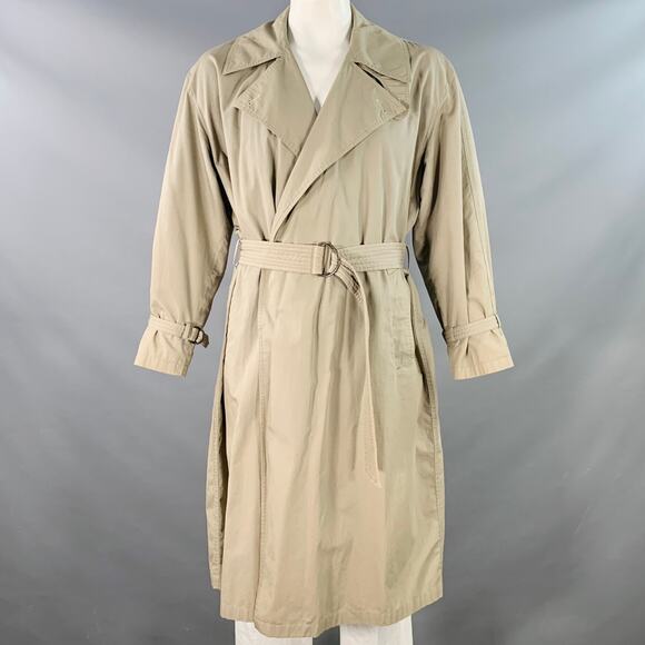 GIORGIO ARMANI Vintage Size L Khaki Cotton Open Front Belted Trenchcoat - Picture 1 of 11